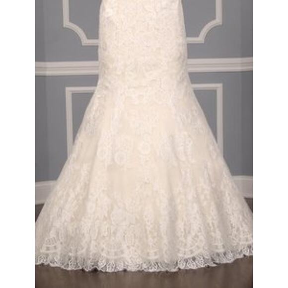 ALLURE BRIDALS C341 Ivory Silver Beading Lace Trumpet Short Sleeve Wedding Dress - Picture 6 of 12